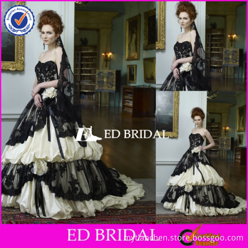 XL421 new style sweetheart neckline lace overlay puffy skirt black and white wedding dresses
